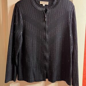 St. John Black Ribbed Cardigan